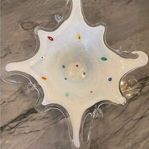 Vintage Milk White Millefiori Star Centerpiece Bowl